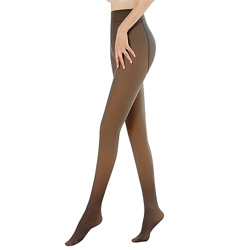 Heflashor Thermo Strumpfhosen Damen Winter Fleece Gefütterte Thermostrumpfhose Bauchweg Warm Leggings Gefälschte Durchscheinend Pantyhose,1 PC Kaffee,S/M von Heflashor