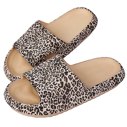 Heflashor Unisex Badeschuhe Cloudyzz Schlappen Wolke Hausschuhe rutschfeste Pantoletten Weich Eva Badelatschen für Damen Herren,Leopardenmuster,40/41 EU von Heflashor