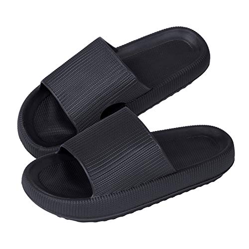 Heflashor Unisex Badeschuhe Cloudyzz Schlappen Wolke Hausschuhe rutschfeste Pantoletten Weich Eva Badelatschen für Damen Herren,Schwarz,40/41 EU von Heflashor