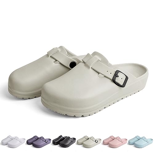 Heflashor Unisex Clogs Pantoletten Wolke Hausschuhe Weich Eva Gartenschuhe Sommer Gartenclogs Atmungsaktiv rutschfest Strand Sandalen,Hellgrau,36 EU von Heflashor