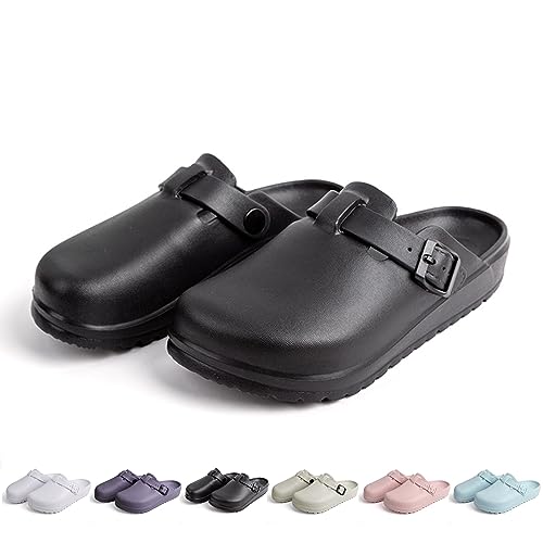 Heflashor Unisex Clogs Pantoletten Wolke Hausschuhe Weich Eva Gartenschuhe Sommer Gartenclogs Atmungsaktiv rutschfest Strand Sandalen,Schwarz,42 EU von Heflashor