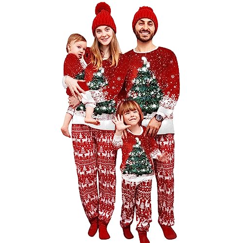 Heflashor Weihnachten Schlafanzug Familie Passende Weihnachtspyjama Set Lang Zweiteiliger Nachtwäsche Hausanzug Sleepwear für Damen Herren Kinder,Weihnachtsbaum,Herren,L von Heflashor