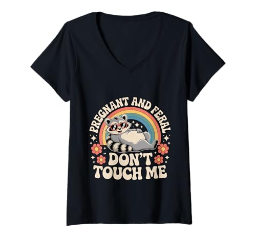 Damen Pregnant and Feral Don't Touch Me Mutterstimmung - T-Shirt mit V-Ausschnitt Damen Pregnant and Feral Don't Touch Me Mutterstimmung - T-Shirt mit V-Ausschnitt von Heftige Mutterschwangerschaft