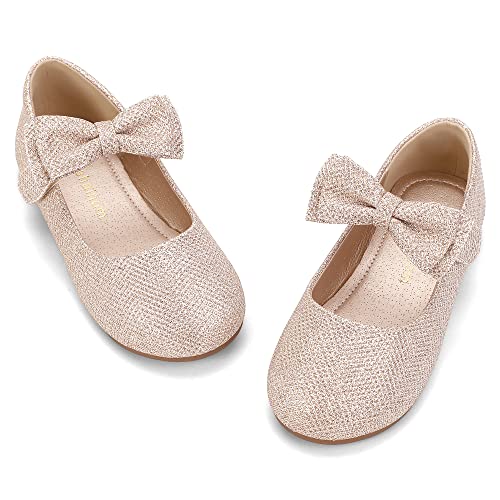 Hehainom Kleinkind Blumen Mädchen Kleid Schuhe Mary Jane Prinzessin Ballerinas mit Schleife und Peals für Party Schule, Alisa Gold Glitter, 5 Toddler von Hehainom
