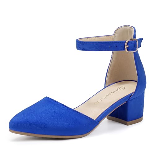 Hehainom Mädchen Kleid Schuhe High Heels Sandalen Knöchelriemen Blumenmädchen Little Big Kid Mary Jane Hochzeit Party Kommunion Mily Pumps Schuhe, Bluesuede, 12 Little Kid von Hehainom