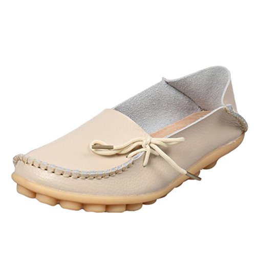 Heheja Damen Freizeit Flache Schuhe Low-top Mokassin Loafers Erbsenschuhe Beige Asia 42 (26cm) von Heheja