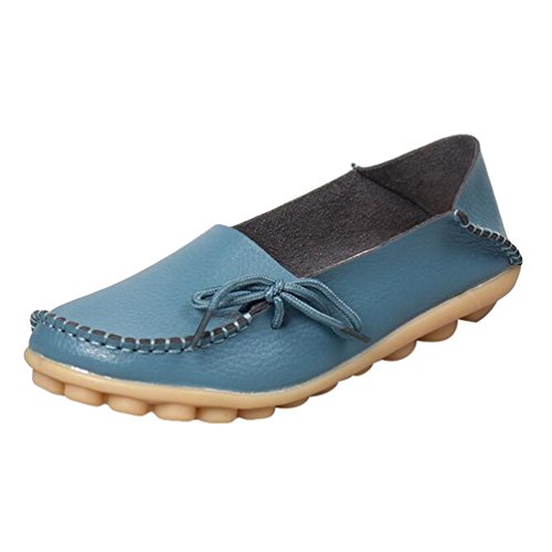 Heheja Damen Freizeit Flache Schuhe Low-top Mokassin Loafers Erbsenschuhe Hell Blau Asia 42 (26cm) von Heheja