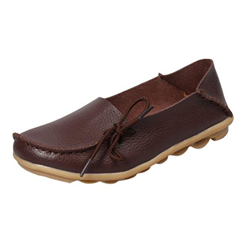 Heheja Damen Freizeit Flache Schuhe Low-top Mokassin Loafers Erbsenschuhe Kaffee Asia 41 (25.5cm) von Heheja