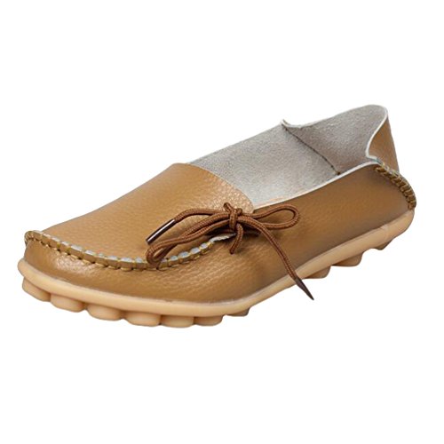 Heheja Damen Freizeit Flache Schuhe Low-top Mokassin Loafers Erbsenschuhe Khaki Asia 41 (25.5cm) von Heheja