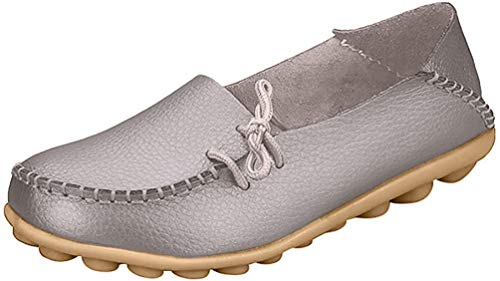 Heheja Damen Freizeit Flache Schuhe Low-top Mokassin Loafers Erbsenschuhe Silber Asia 40 (25cm) von Heheja