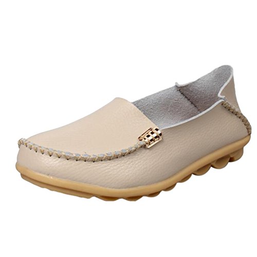 Heheja Damen Freizeit Flache Schuhe Low-top Mokassin Loafers Fahren Schuhe Beige Asia 38 (24cm) von Heheja