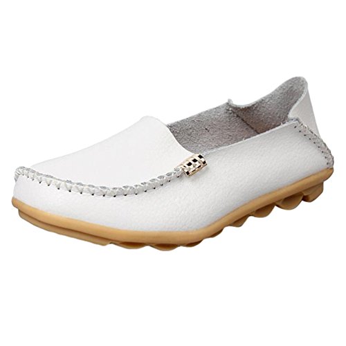 Heheja Damen Freizeit Flache Schuhe Low-top Mokassin Loafers Fahren Schuhe Weiß Asia 37 (23.5cm) von Heheja