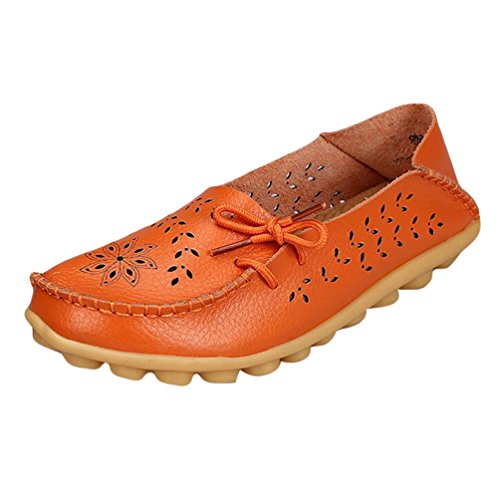 Heheja Damen Hohl Flache Schuhe Low-top Freizeit Loafers Casual Mokassin Orange Asia 42 (26cm) von Heheja