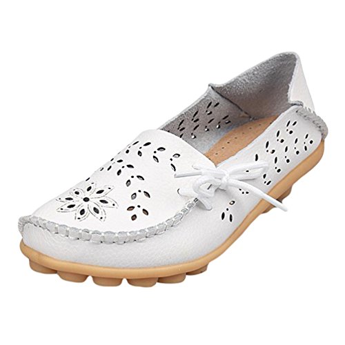 Heheja Damen Hohl Flache Schuhe Low-top Freizeit Loafers Casual Mokassin Weiß Asia 44 (27cm) von Heheja