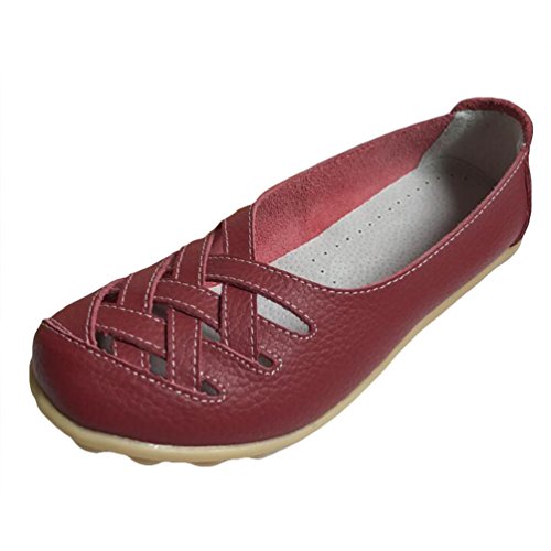 Heheja Damen Neu Hohl Mokassins Flach Loafer Freizeit Slipper Schuhe Dunkel Rot Asia 34 (22cm) von Heheja