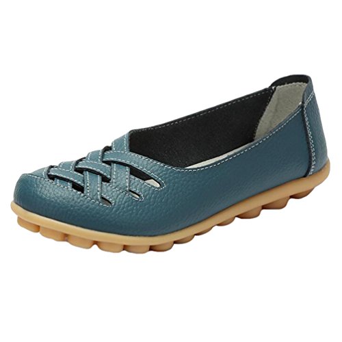 Heheja Damen Neu Hohl Mokassins Flach Loafer Freizeit Slipper Schuhe Hell Blau Asia 34 (22cm) von Heheja