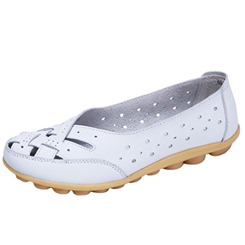 Heheja Damen Sommerschuhe Hohl Flache Schuhe Low-top Freizeit Loafers Casual Mokassin Weiß Asia 35 (22.5cm) von Heheja