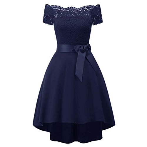 Heheja Elegantes Abendkleid Cocktailkleid Schulterfrei Knielang Festliches Kleid Spitzenkleid Dunkel Blau M von Heheja