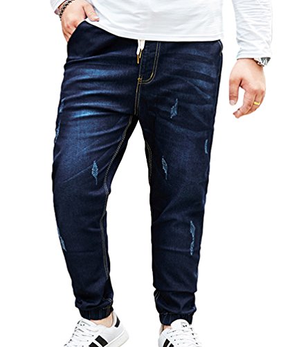 Heheja Herren Denim Hose Schlank Übergröße Jeans Stretch Jeanshosen Dunkel Blau 7XL von Heheja