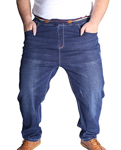 Heheja Herren Freizeit Denim Hose Schlank Übergröße Jeans Stretch Jeanshosen Dunkel Blau 4XL von Heheja
