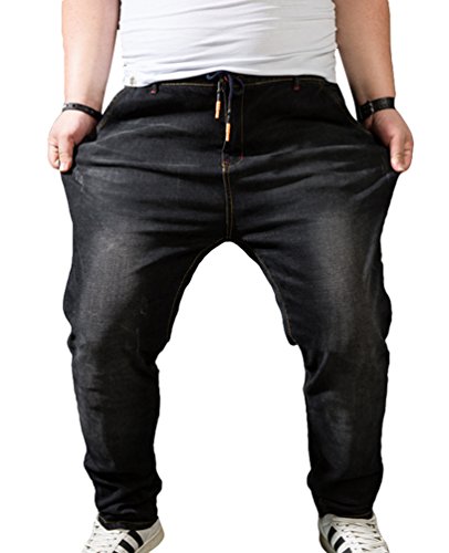 Heheja Herren Übergröße Jeans Hohe Taille Denim Hose Super Elastizität Jeanshosen Schwarz 2XL von Heheja