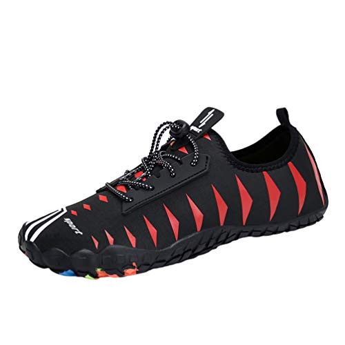 Heheja Kletter Schuhe Schnürer Bequem und Atmungsaktiv Schuhe Bouldern Weich Wanderschuhe Strandschuhe (Rot, 46 EU) von Heheja