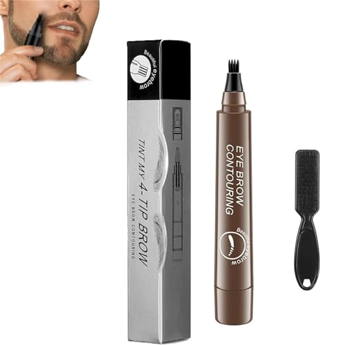 Elmyse Beard Filling Pen - 4 Points Multi-Used Waterproof Eyebrow Beard Filling Pen Kit for Man Woman,Long Lasting Coverage Beard Pencil Filler & Brush (Dark Brown) von Hehimin