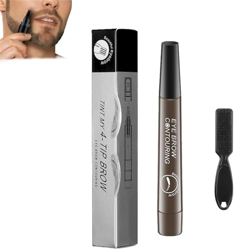 Elmyse Beard Filling Pen - 4 Points Multi-Used Waterproof Eyebrow Beard Filling Pen Kit for Man Woman,Long Lasting Coverage Beard Pencil Filler & Brush (Gray Brown) von Hehimin