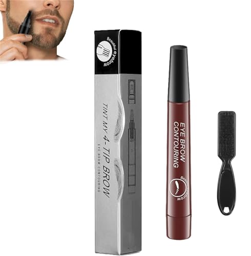 Elmyse Beard Filling Pen - 4 Points Multi-Used Waterproof Eyebrow Beard Filling Pen Kit for Man Woman,Long Lasting Coverage Beard Pencil Filler & Brush (Red Brown) von Hehimin