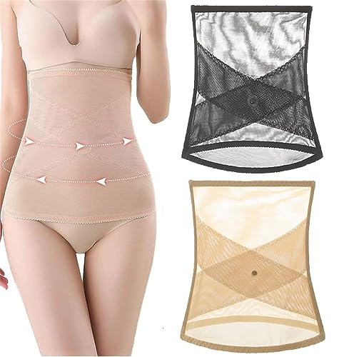 Hehimin Cross-Mesh-Gürtel für Taillenformung, hohe Taille, Körperformer, Bauchkontrolle, Tüll-Taillenformer, Komfort, atmungsaktiver Taillentrainer, Schwarz + Haut, 38 von Hehimin