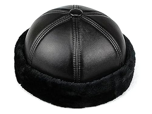 Hehimin Herrenmütze aus echtem Leder, Matrosenmütze, Rollmanschette, Retro, randlos, echtes Leder, Hafenmütze, Schwarzes Kaschmir, 58 von Hehimin