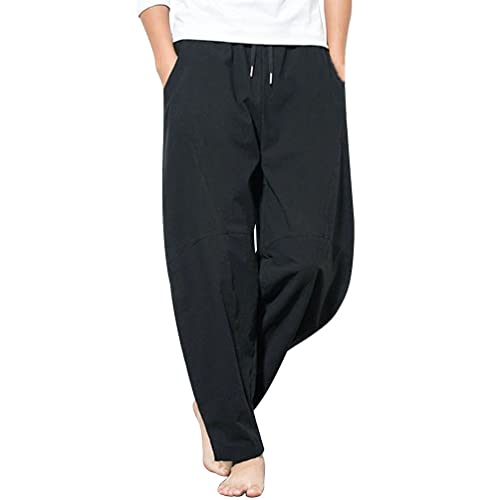 Baumwolle Leinenhosen Herren Lang Sommerhose Leicht Casual Leinen Hosen Mann Freizeithose Loose Fit Standhosen Yoga Jogginghose Ohne Bund Am Fuß Herren Leinenhose Herren Lang Braun Baggy Pants Men von Hehiy