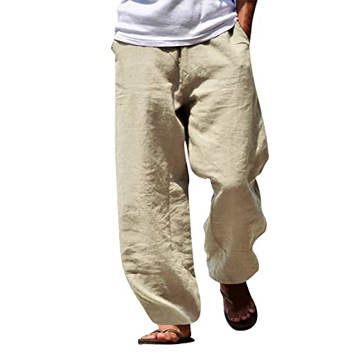 Baumwolle Leinenhosen Herren Lang Sommerhose Leicht Casual Leinen Hosen Mann Freizeithose Loose Fit Standhosen Yoga MäNner Hosen Modern MäNner Leinenhose GüRtel Jogginghose Herren XXL Weites Bein von Hehiy