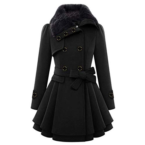 Damen Trenchcoat Zweireiher Langer Mantel Klassische Herbst Frühling Jacke Winddichter Mantel Jacke Damen Damen-MäNtel Winter Schwarz Schwarzer Mantel Damen Elegant Steppmantel Damen Leicht Schwarz von Hehiy