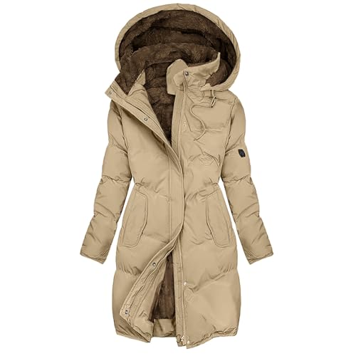 Damen Übergangsjacke Winter Warme Gesteppte Leichte Lang Strickjacke Puffer Mantel Damen Weste Damen Mantel Lang Schwarz Steppjacke Damen Winter Lang Wintermantel Damen Lang Warm GefüTtert Beige von Hehiy