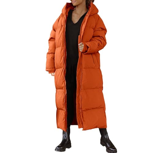 Damen Übergangsjacke Winter Warme Gesteppte Leichte Lang Strickjacke Puffer Mantel Damenjacken Winter Damen Mantel GrüN Wolle Schwarze GläNzende Puffer Jacke Damen Wintermantel Damen Lang Orange von Hehiy