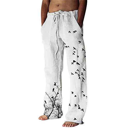 Hehiy Baumwolle Leinenhosen Herren Lang Freizeithose Loose Fit Sommerhose Leicht Casual Leinen Hosen Mann Standhosen Yoga Herren Jogginghose Lang Herren Hosen Chino Jogginghosen FüR Herren Baggy von Hehiy