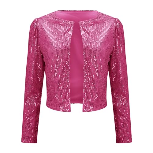 Hehiy Damen Glitzer Blazer Pailletten Bolero Jacke Festlich Retro Jacke Langarm Jäckchen Top für Disco Party Karneval Fasching Clubwear Glitzer Jacke Glitzer Fasching KostüM von Hehiy