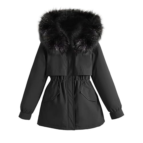 Hehiy Damen Lsolierter Daunenmantel Winter Kapuzen-Steppjacke mit Kunstpelz Female Winterjacke Kurzmantel Damen Damen Jacke Winter Wasserdicht Mantel Damen Beige Grau von Hehiy