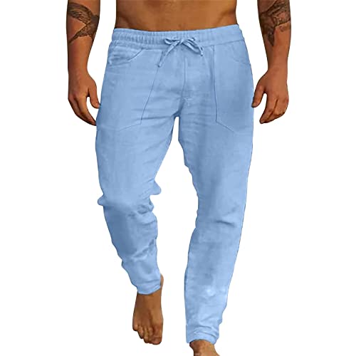 Hehiy Herren Hose Baumwolle Leinen Hosen Elastische Taillen Strand Hosen Haremshose Yogahose Freizeit Hose Herren Trainingshose Lang Herren Sommerhose Sport WeißE Hose MäNner von Hehiy