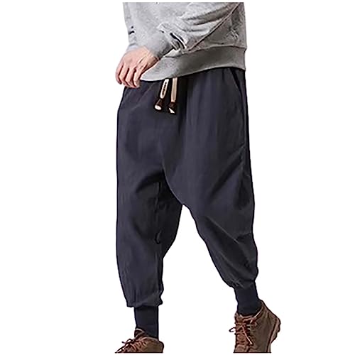 Hehiy Herren-Hosen Baumwolle Leinen Haremshose Herren mit Taschen Freizeithose Herren Strandhose Herren Lang Lange Hose Herren Sommer Leinenhose Weites Bein Herren von Hehiy