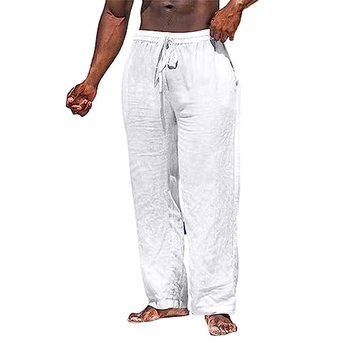 Hehiy Herren Leinenhose Herren Lang Sommerhose Weit Leicht Loose Fit Freizeithose Yoga Urlaub Strandhose mit Kordelzug Jogginhose Hosen Herren Stretch 4XL Schlupfhosen FüR Herren 5XL von Hehiy