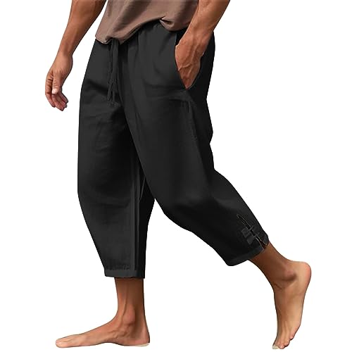 Hehiy Herren Leinenhose Lang Leicht Sommerhose Mittelalter Loose Fit Casual Freizeithose für Urlaub Strand Alltag Urban Classics Herren Hose Leinenhose Herren Schwarz36/32 Sporthose Herren Lang 3XL von Hehiy