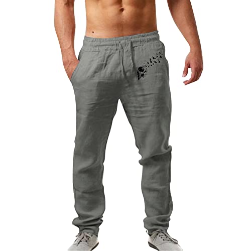 Hehiy Herren Leinenhose mit Kordelzug Leicht Hose Baumwolle Einfarbig Pants für Männer Freizeithose Herren Baumwolle Leichte DüNne Laufhose Herren Lang Thermo von Hehiy