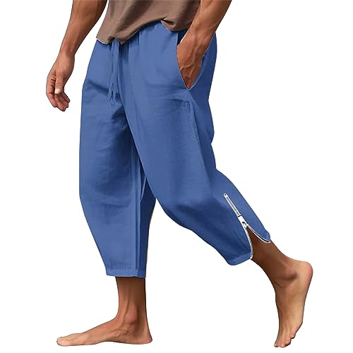 Hehiy Herren Leinenhose mit Kordelzug Leicht Hose Baumwolle Einfarbig Pants für Männer Stoffhose Herren Herren Leinenhose Beach Jogger Anzug Herren Baggy von Hehiy