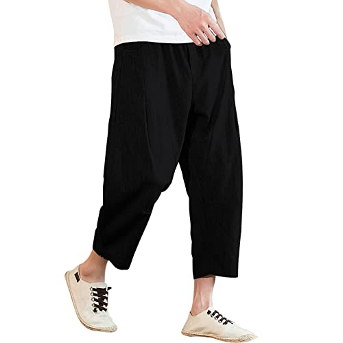 Hehiy Herren Leinenhose mit Kordelzug Leicht Sommerhose Strandhose Herren Hose Lang aus Baumwollmischung Einfarbig für Männer Gym Hose Leinenhose Herren Sommer Leicht Relaxhose Herren Extra Lang von Hehiy