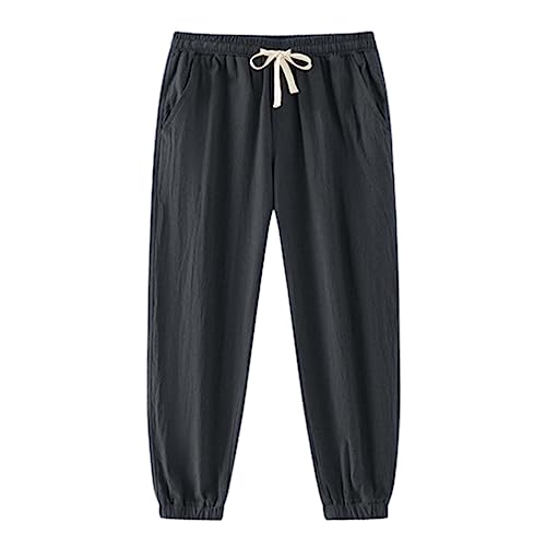 Hehiy Herren Sommer Herbst Lose Lässige Leinenhose mit Taschen Elastischer Bund Breite Hosen Herren Braune Leinenhose Herren Hose MäNner Schick von Hehiy