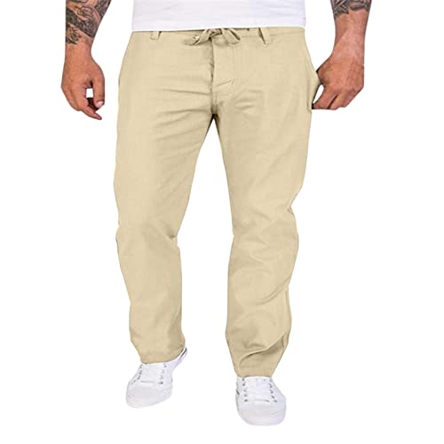 Hehiy Hose Herren Lange Leinenhose mit Seitentaschen Loose Fit Sommerhose mit Weiten Beinen Yoga Hose Sommerhose Herren WeißE Stoffhose Herren Lang von Hehiy