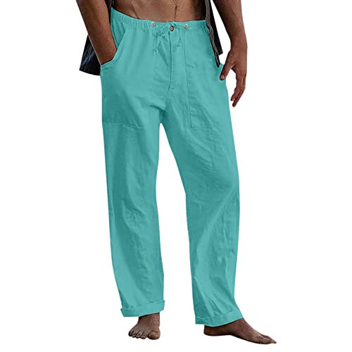 Hehiy Leinen Hose Herren Lang Herren-Hosen Leinenhose Herren Lang mit Taschen Elastischer Bund Universal Fit Bequeme Hose Herren Herren Leinenhose S Trainingshose GefüTtert Herren von Hehiy