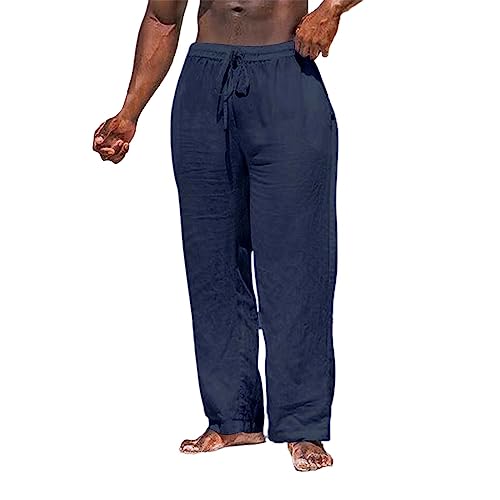 Hehiy Leinen Hose Herren Lang Herren-Hosen Leinenhose Herren Lang mit Taschen Elastischer Bund Universal Fit Leinenhose Herren Sommer Leinenhose Herren Schwarz36/32 Kleidung Herren von Hehiy